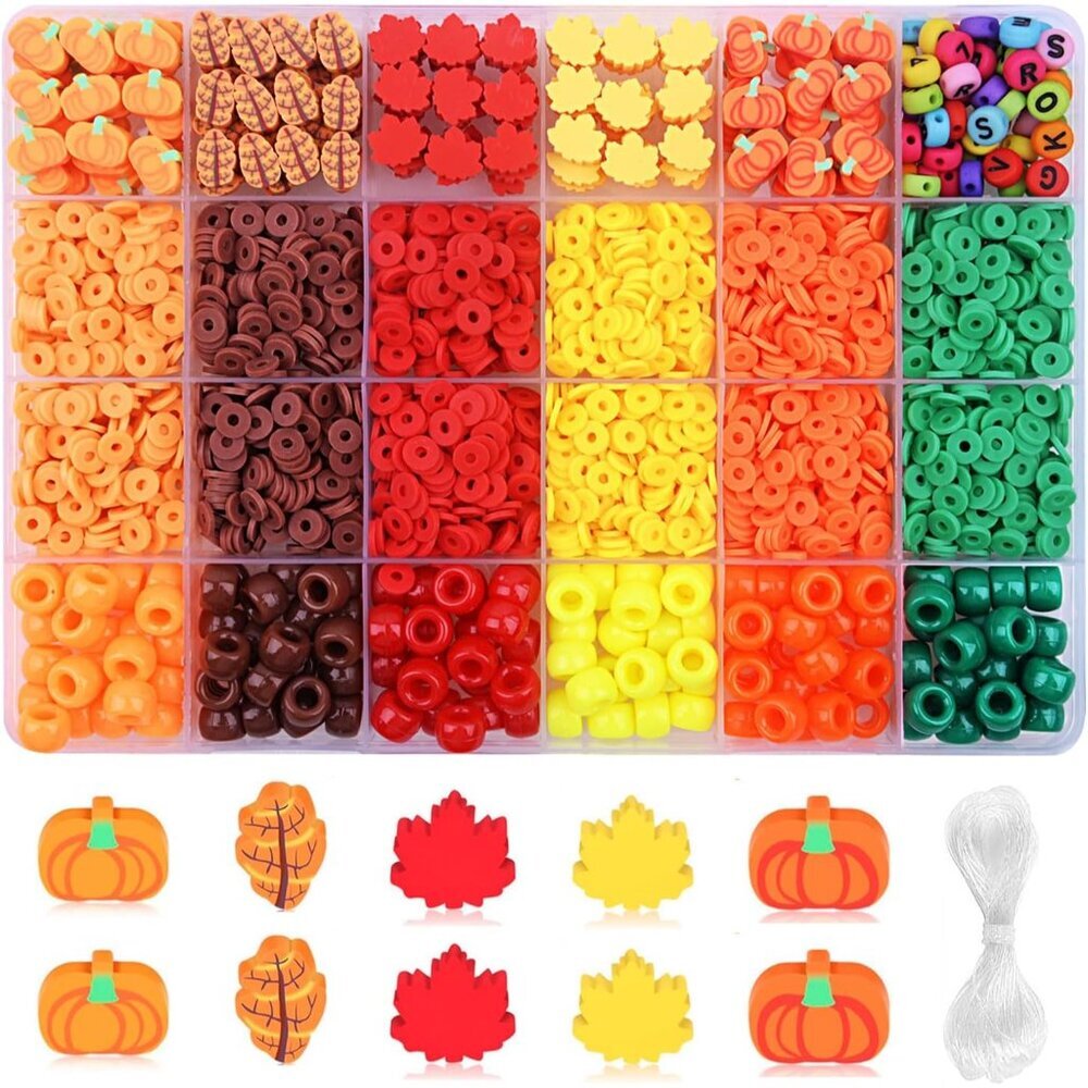 2480pcs Thanksgiving Fall Polymer Clay Beads Charms Friendship Bracelet Necklace